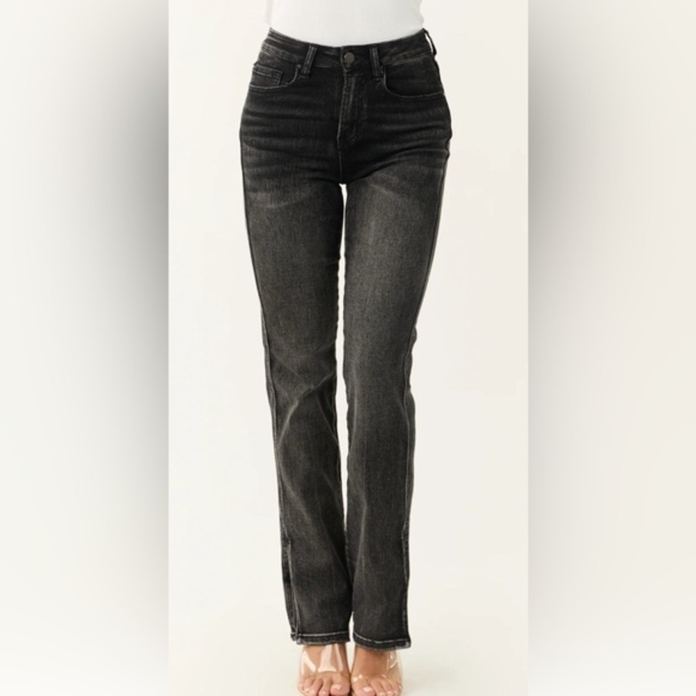 Risen Charcoal Distressed Straight Leg Women's Jeans